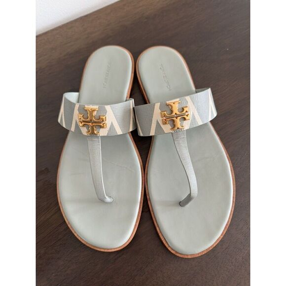 EUC TORY BURCH NEW EVERLY flat sandal Thong Rolled Blue Women’s 8.5 Leather - Picture 2 of 6